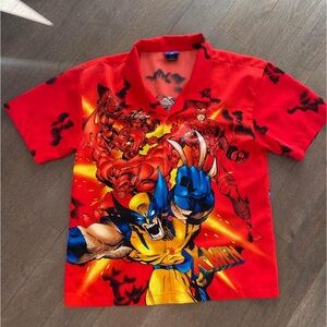 Y2K 2002 x-men all over printed button down‎ top size M